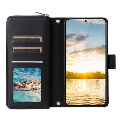 R20 For Samsung Galaxy S23 FE Case Leather Zipper Phone Cover with 9 Card Slots