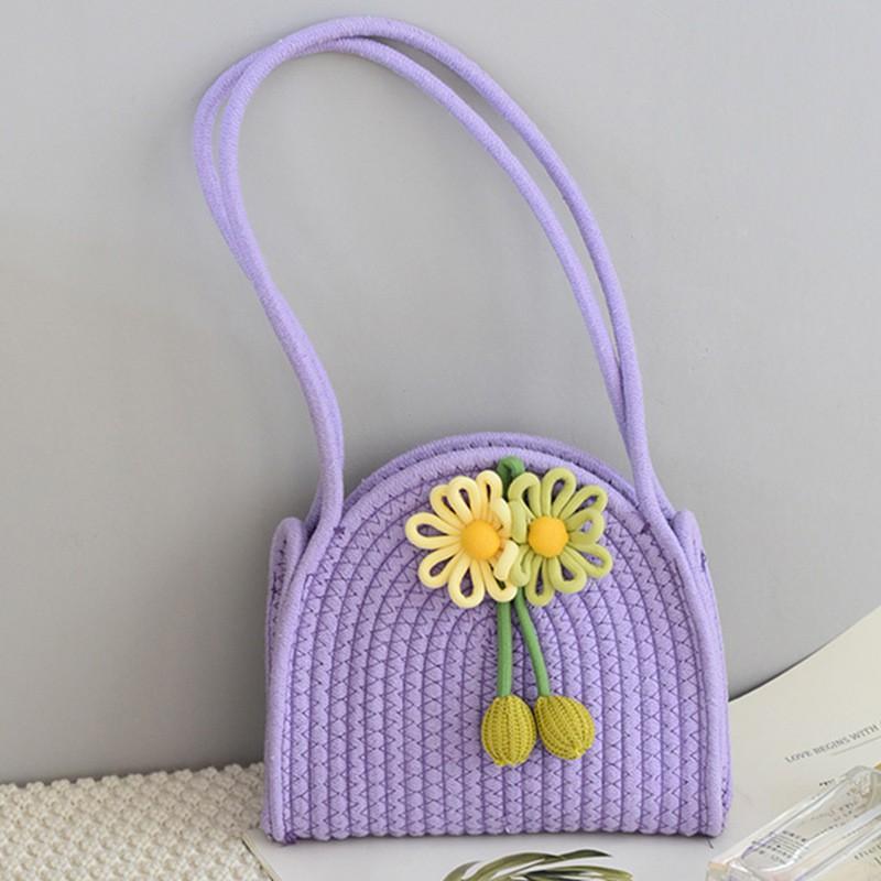 Women s Cotton Rope Handbag Small Fresh Hand-knitted Bag Hand Carrying Mixed Gift 19 фиолетовый