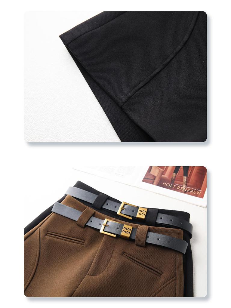 Women's 2024 High-Waist Khaki Wide-Leg Pants & A-line Shorts Set for Autumn/Winter