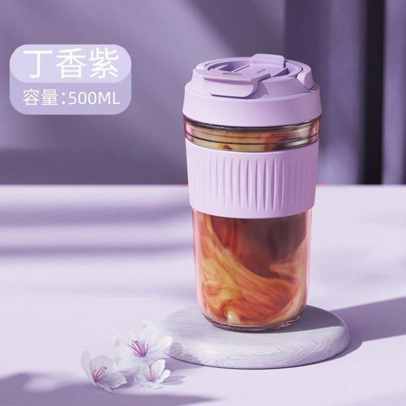 Glass Water Bottle ins Portable Glass Cup With Lid Straw For Coffee Milk Tea Juice Anti-scalding School Drink Bottle Gift