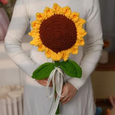 Large Crochet Flower Handmade Bouquet Artificial Birthday Anniversary Gift Knitted Flower Crochet Rose/Sunflower for Mother Wife Friend
