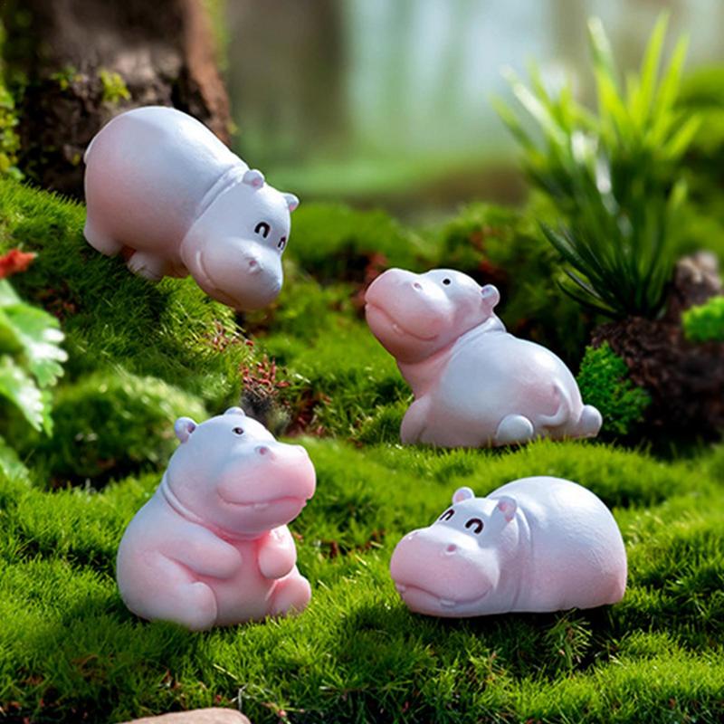 Cute Hippo Figurines Mini Dashboard Ornament Tiny Hippopotamus Figurines Cartoon Animal Art Crafts Miniature Home Decoration