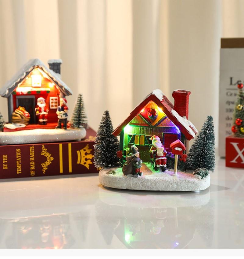 Winter Schnee Weihnachts Dorf Gebäude Weihnachtsmann Haus Weihnachtsdekoration Mit LED Leuchten Schreibtisch Gebäude Heimdekor Feiertags Ornament Geschenk