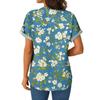 Ladies Casual Fashion V-Neck Button Floral Print Short Sleeve Top