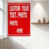Customizable Photo Text Red Metal Sign with White Border - 4-Line Template for Home Office Wall Decor Metal Tin Sign