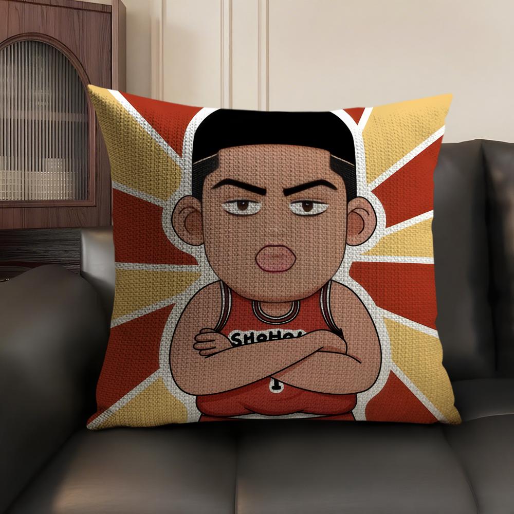 SSlam Dunk cartoon Cushion Cover Natural Linen Organic Fabric DoubleSided Printing Sofa Home Decor Gift Pillow Case