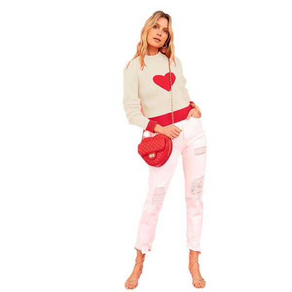 Winter Valentine'S Day Love Peach Crew Neck Pullover Sweater