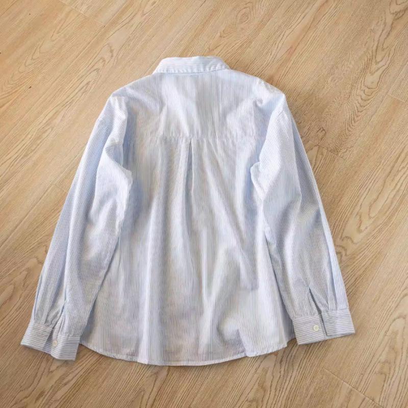 Spring 2026 Slimming Striped Children's Literary Style Women's Embroidered Long Sleeve Shirt
