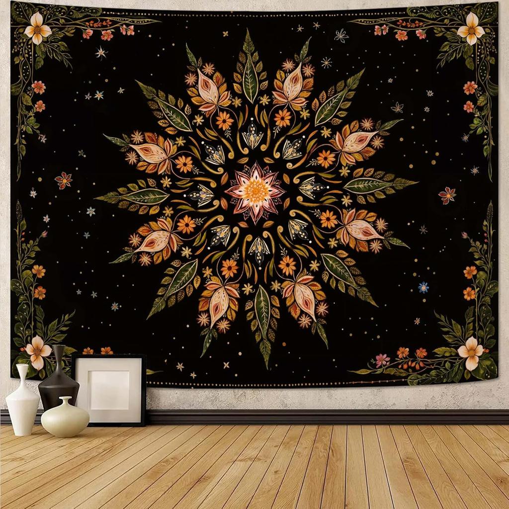 Boho Floral Mandala Tapestry for Bedroom Aesthetic Blue Bohemian Colorful Flower Wall Tapestry Purple Hippie Indian Small
