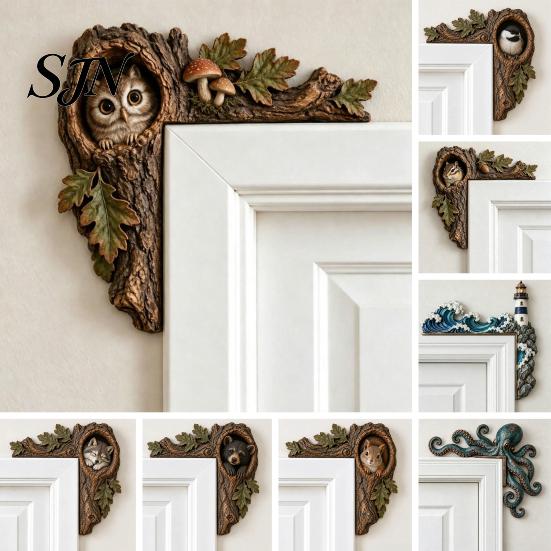 Chipmunk Shelf Sitter 2Pcs Tree Hollow and Animal Wooden Door Topper, Rustic Forest Style Decorative Country Decor for Windowsills Corner Decor,