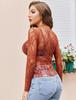 2024 Women's Long Sleeve Stand Collar Floral Lace Top - Transparent See-through Design