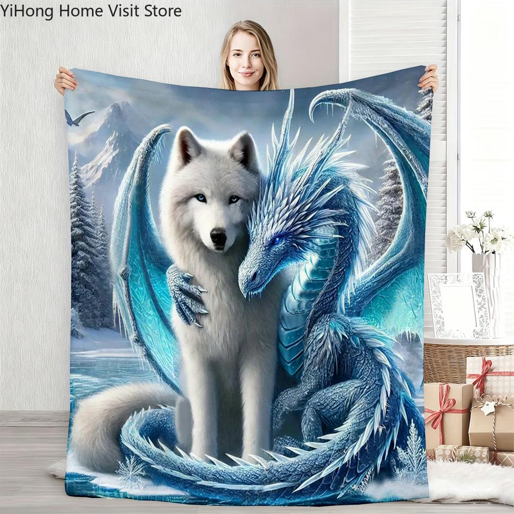 3D Wolf Dragon Picture Cartoon Blanket,Soft Throw Blanket for Home Bedroom Bed Sofa Picnic Travel Office Cover Blanket Kids