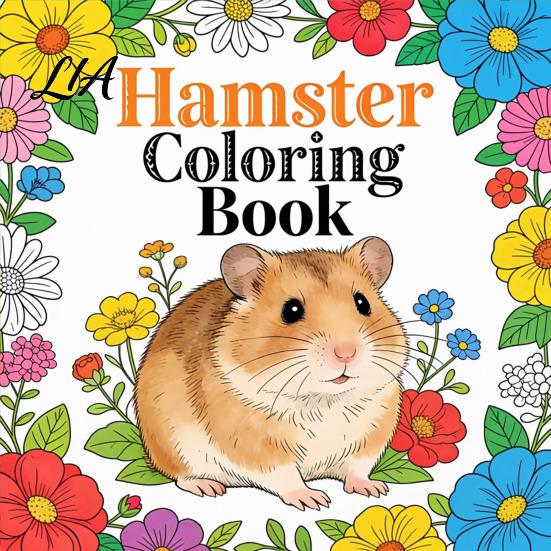 Line Art for Beginners Hamster Coloring Book Kids, Cute Animal Illustrations And Childrens Creative Drawing Floral Elements Book, Thick Paper Portable
