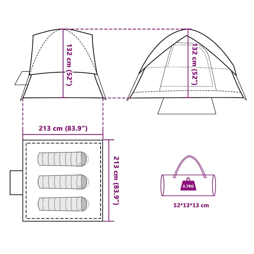 Dome Camping Tent for 3 Persons White & Dark Waterproof