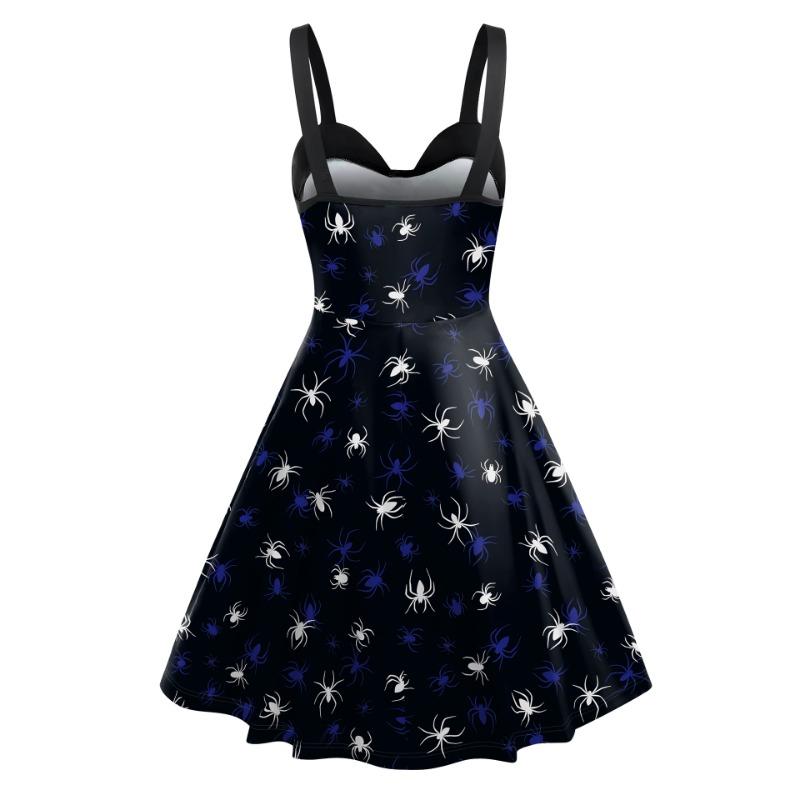 Halloween skirt women's dress new skeleton spider web digital printing suspender vest dress women
