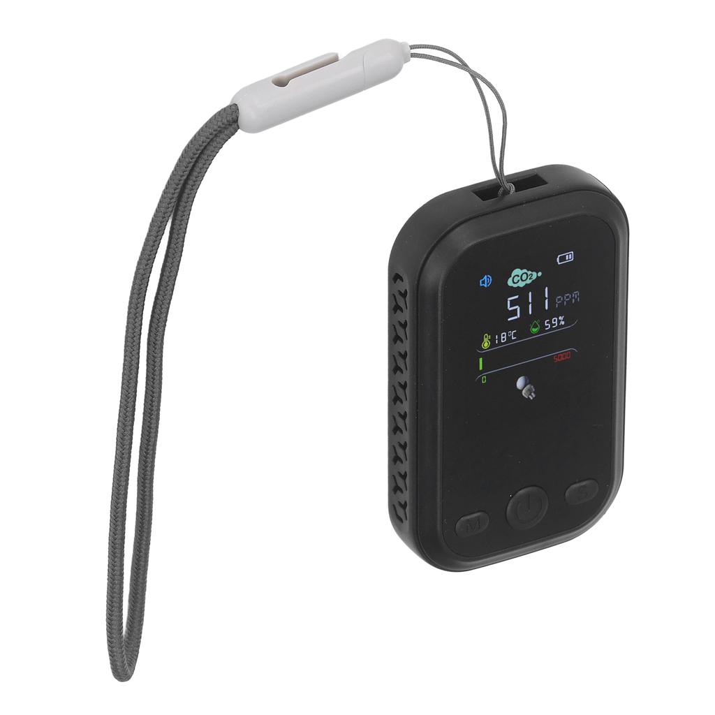 CO2 Detector NDIR Sensing Type C Charging Temperature Humidity Tester Portable Air Quality Monitor Black