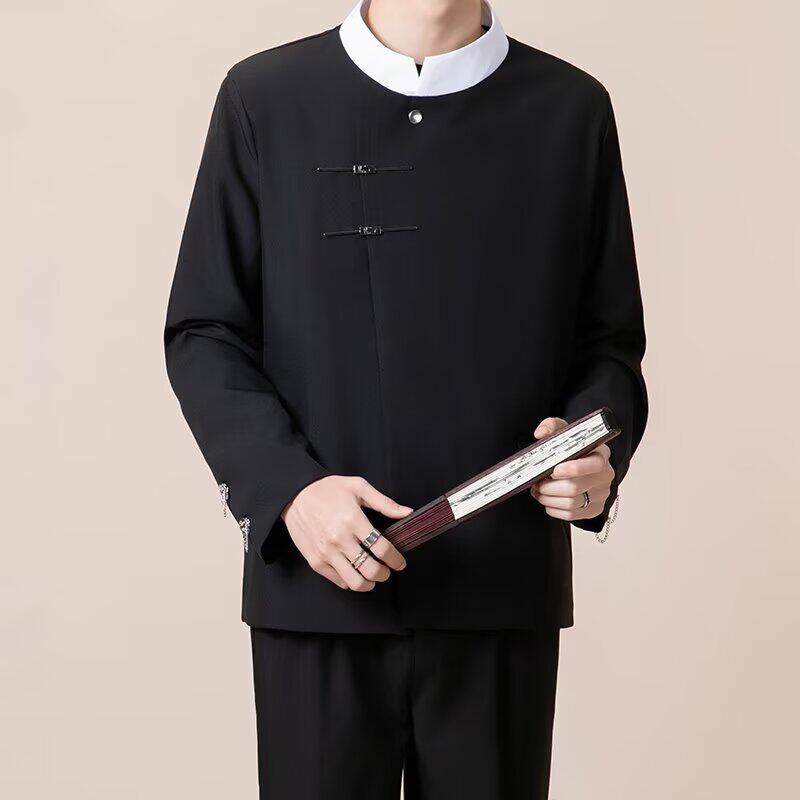 2025 Men Chinese Style Black Suit Jackets Men Handsome Blazers Men Contrast Color Tang Suit Male Streetwear Retro Blazer Jacket