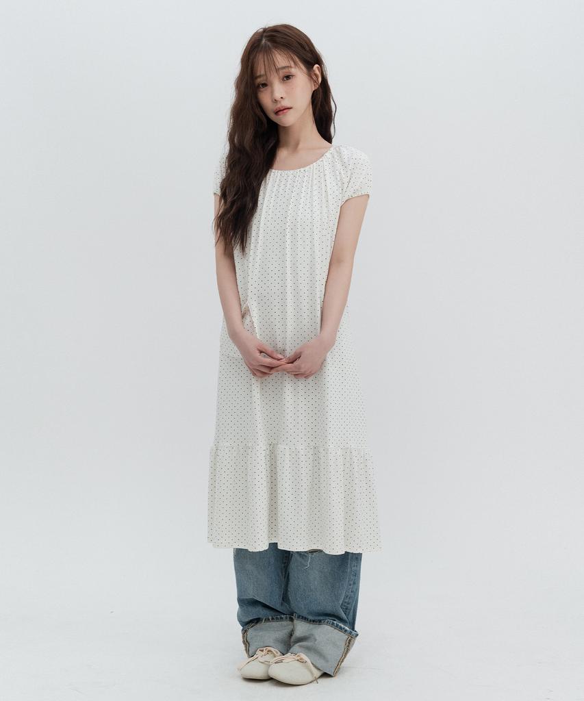 High School Disco Dot Pocket Long Dress_White