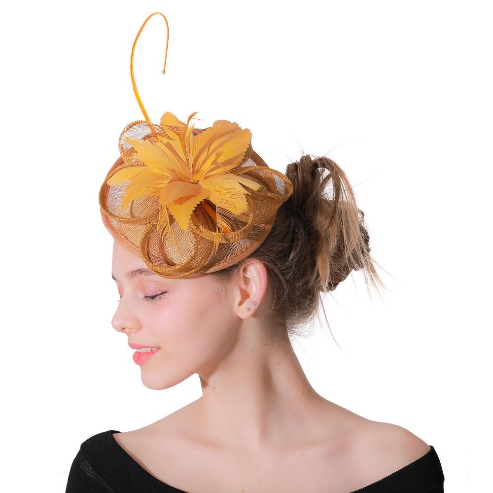 

Hat Ladies European And American Party Hair Accessories Bridal Headwear Wedding Party Linen Top Hat золотой