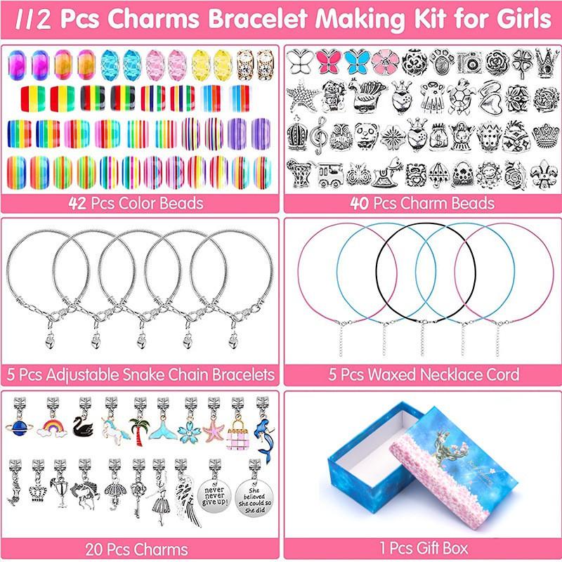 112pcs Cherry Blossom Deer Crystal Beads Kids Bracelet DIY Craft Kit Alloy Animal Themed Jewelry Making Set