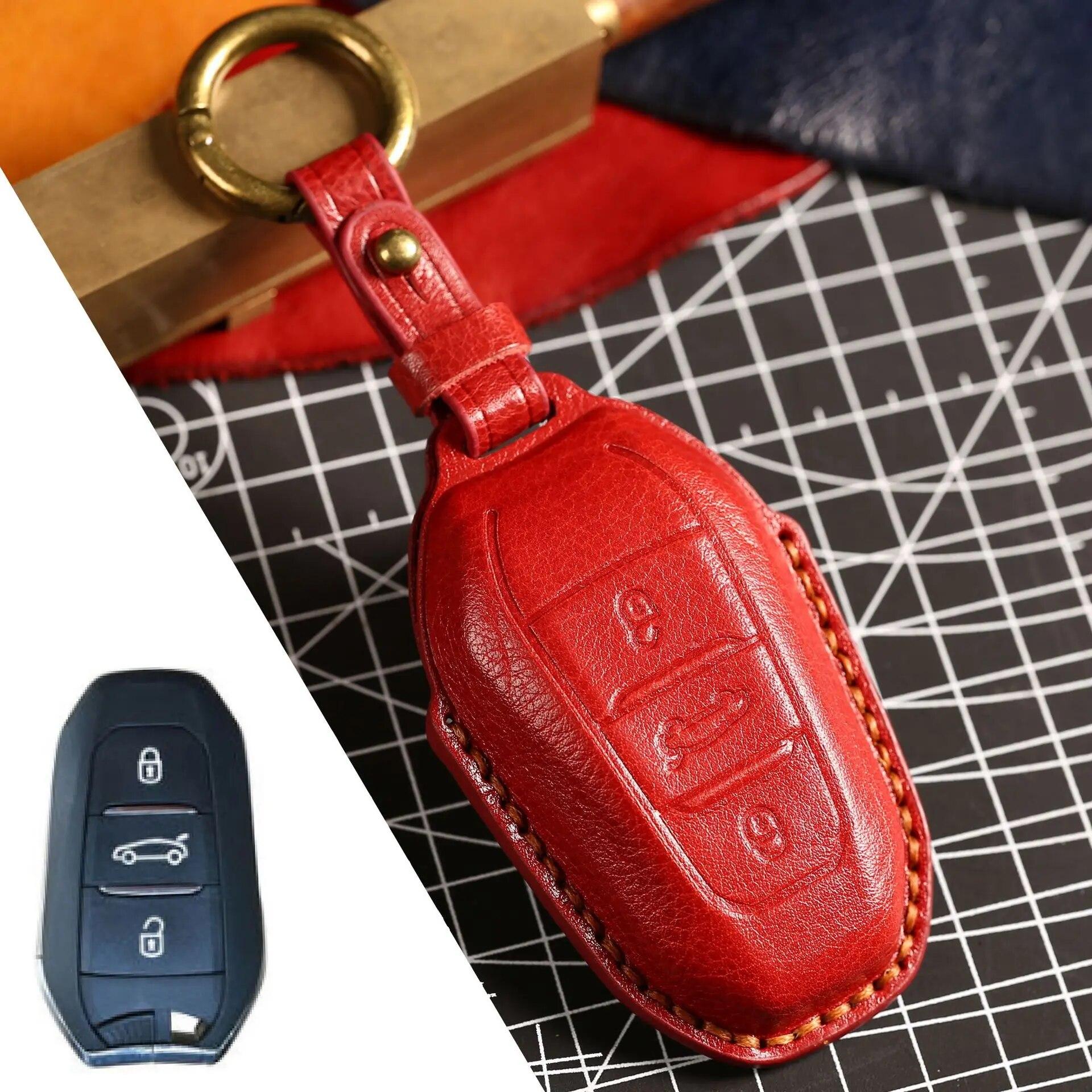 Кожаный чехол для ключей HOMALL, сумка для ключей для Peugeot Citroen красный