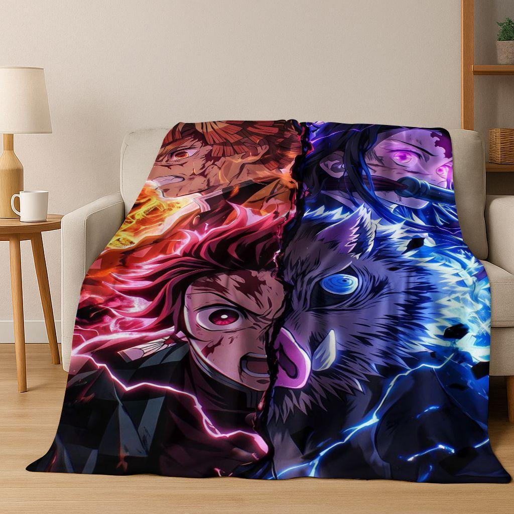 Anime Demon S-Slayer Kamado Nezuko Tanjirou Cartoon Flannel Blanket,Cozy Soft Throw Blanket for Home Bedroom Bed Sofa Cover Kids