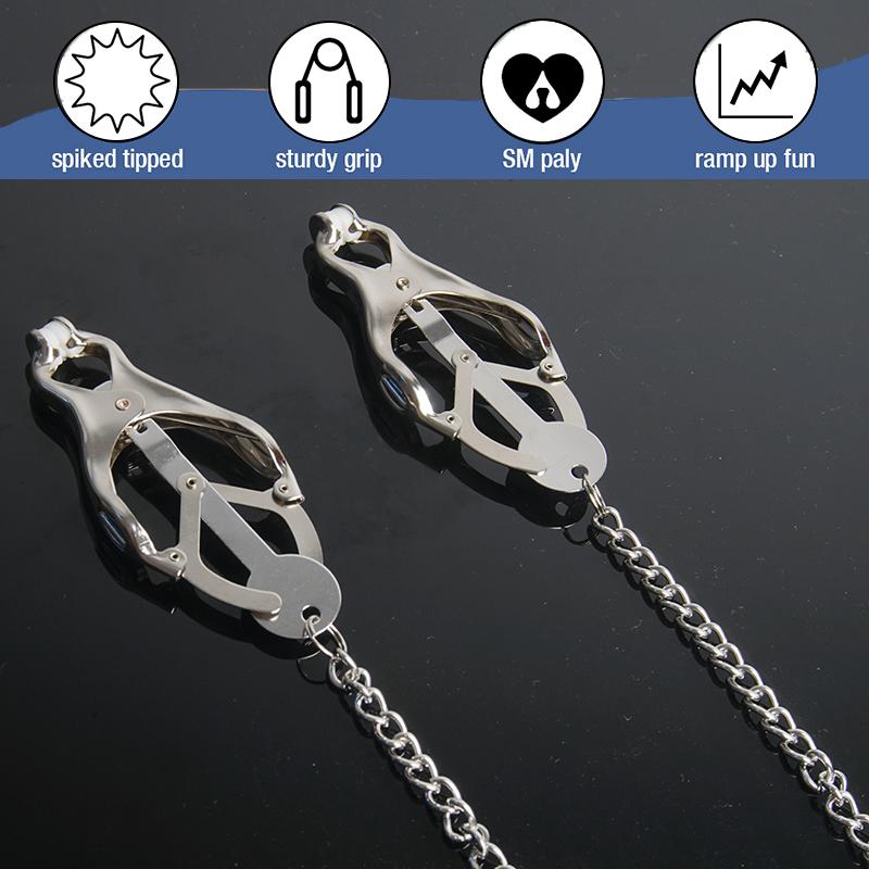 BDSM Toys Nipple Clamps,Metal Nipples Clips With Chain Extreme Grip Tip,Sex Toys for Couples,Adult Games, Bondage Restraints