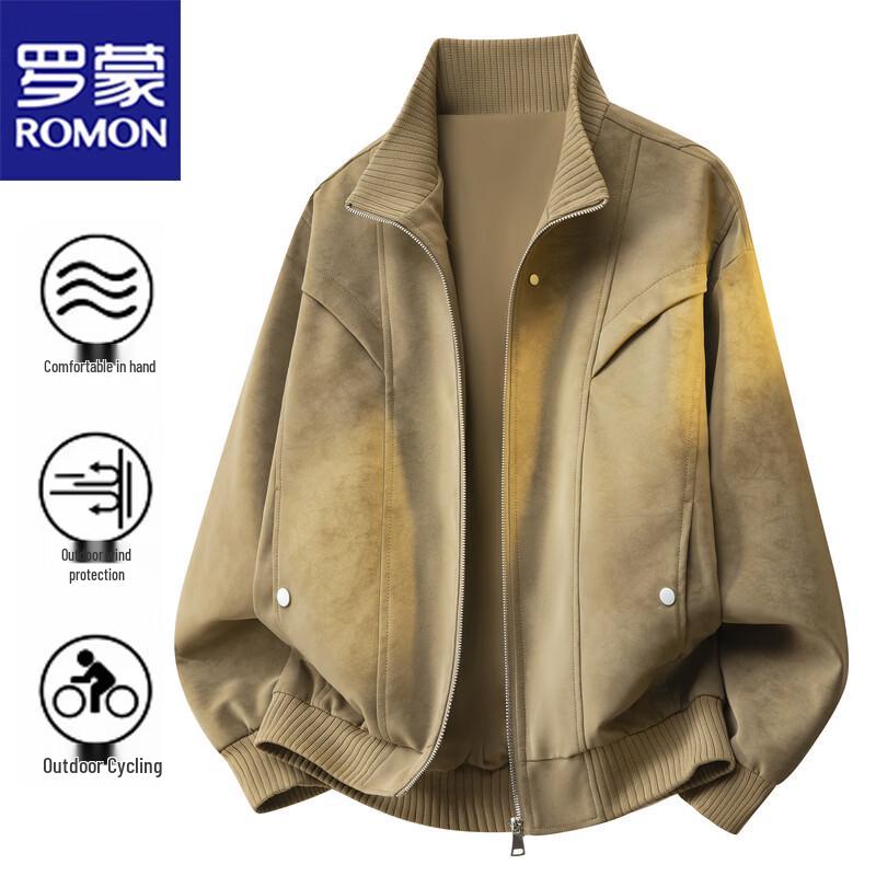 ROMON Men's Vintage Stand-Collar PU Leather Jacket