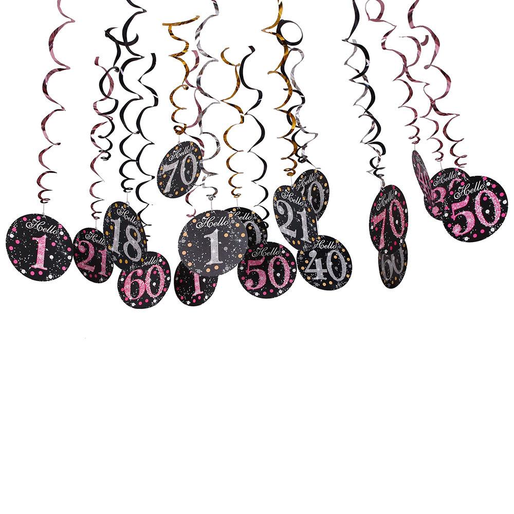 Hanging Spiral Elegant Decorations For Birthday Anniversaries And Celebrations In Black Fuchsia And