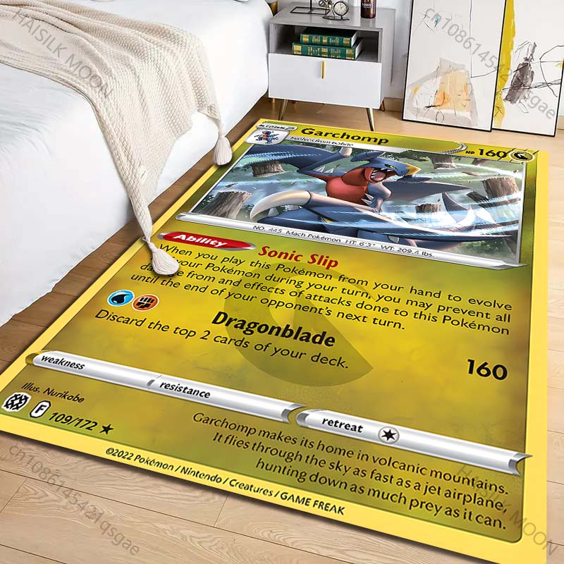 Wiele rozmiarów Dywan z nadrukiem karty Pokémon Garchomp do salonu, sypialni, pokoju dziecięcego, wystroju domu, dywanik obszarowy, narzuta na sofę, przedpokój, mata do zabawy