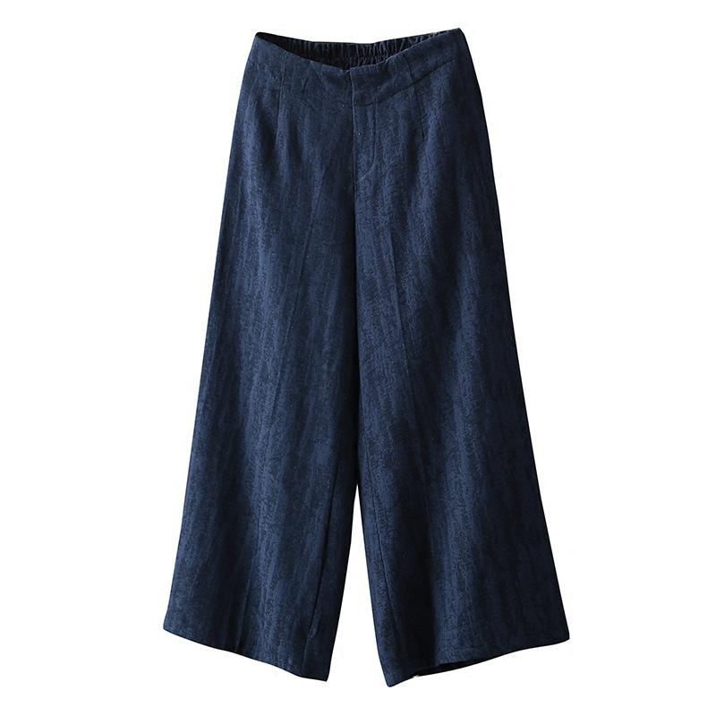 Fashion Casual Women Wide Leg Pants Elastic Waist Cotton Line Thin Loose Summer Cropped Pants Ladies High Waist Plus Size Elegant Trousers 1099
