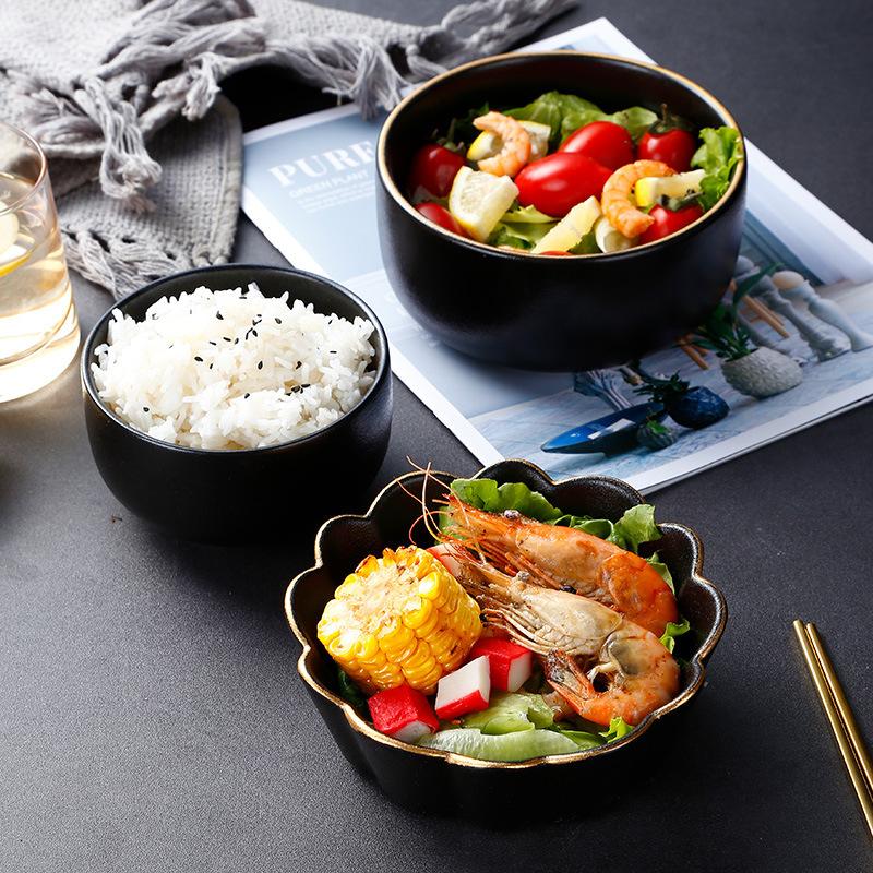 Japanese Fruit Bowl Salad Bowl Ceramic Rice Bowl Flower-Shaped Small Soup Bowl Buffet Restaurant Cooking Dishes Tableware