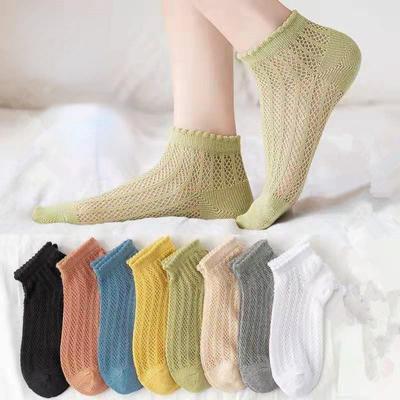 Soft Low Cut Short Socks Slipper Hollow Out Breathable Fashion Woman Socks Beige Casual Cotton Summer Ankle Boat Socks
