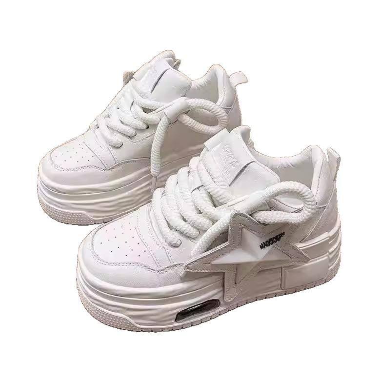 Damskie buty wysokie za kostkę nowe wiosenne podwyższające platformowe casualowe wszechstronne sportowe gwiazda sznurowane buty damskie