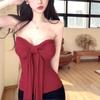Women's Spicy Red Strapless Bow Crop Top - Sexy Summer Sleeveless Camisole