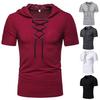 Men T-shirt Pure Color Lace-up Breathable Casual Summer Top for Daily Wear
