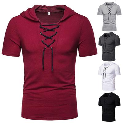 Camiseta para Hombre de Color Puro con Cordones Transpirable Casual de Verano para Uso Diario
