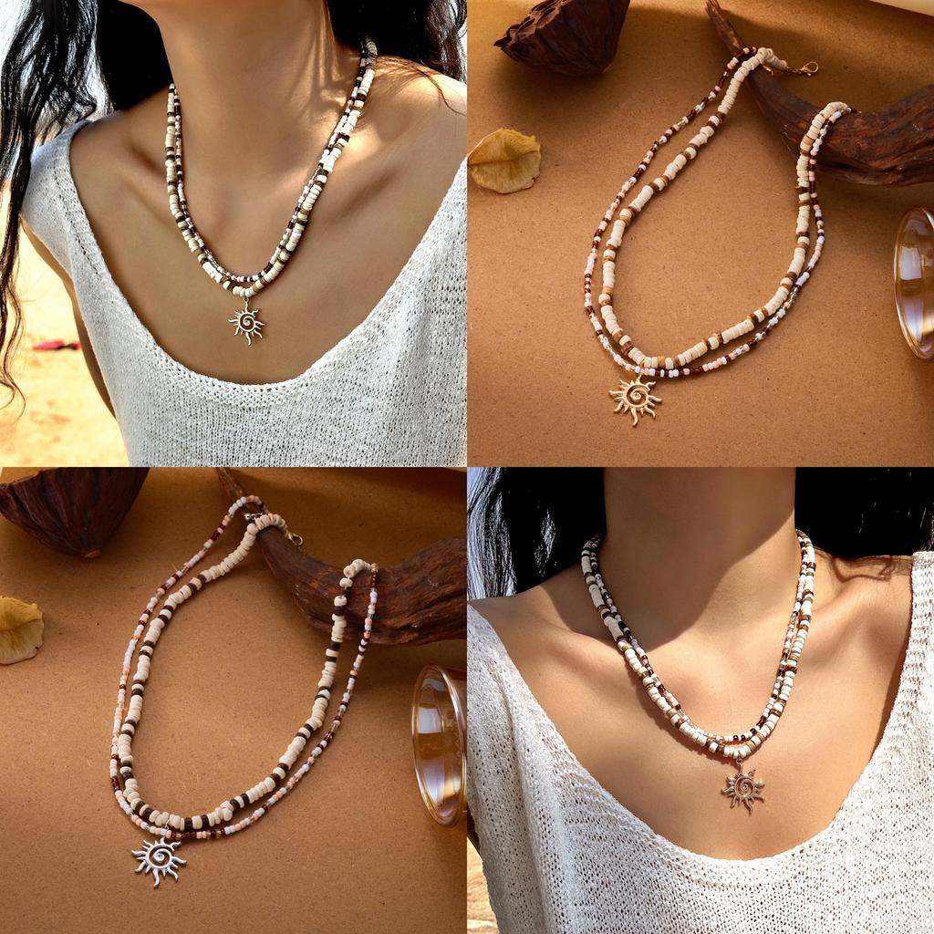 Summer Beach Boho Shell Pendant Necklace With Wooden Beads For Womens Fashion