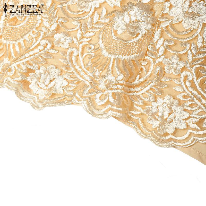 ZANZEA Dámská elegantní letní ležérní halenka s 3/4 rukávem a krajkovou vsadkou