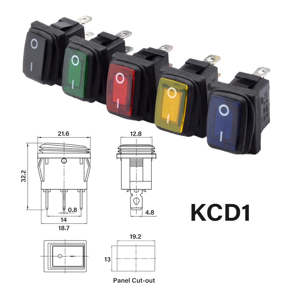 KCD1 KCD3 Light Button Switch Waterproof Illuminated Rocker Switch 12V 220V Lamp 2/3 Pin SPST ON OFF Car Dashboard Boat Marine Black No Light&220V ON-OFF
