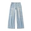 Foreign Trade European and American Single Women clothes Straight Pants Jeans 2025 Autumn New Half Elastic Waist Loose Wide Leg Pants