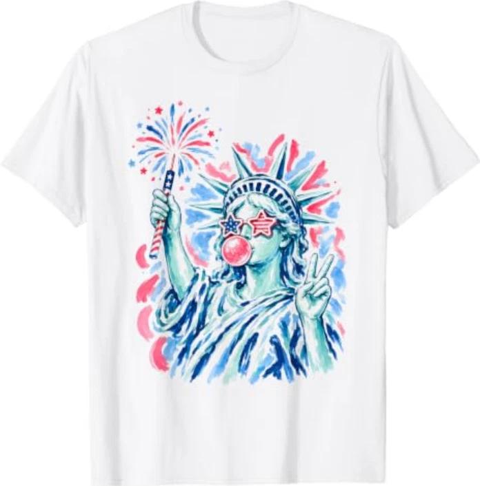 Statue Of Liberty Blowing Bubble Unisex Patriotic 4th Of July Tshirt S