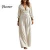 Bohemian Fall Dress Women V-Neck Lace for Fall, 3/4 Sleeves Maxi with Long Sleeve Belt, Solid Color Loose Casual Vacation Daily Wear