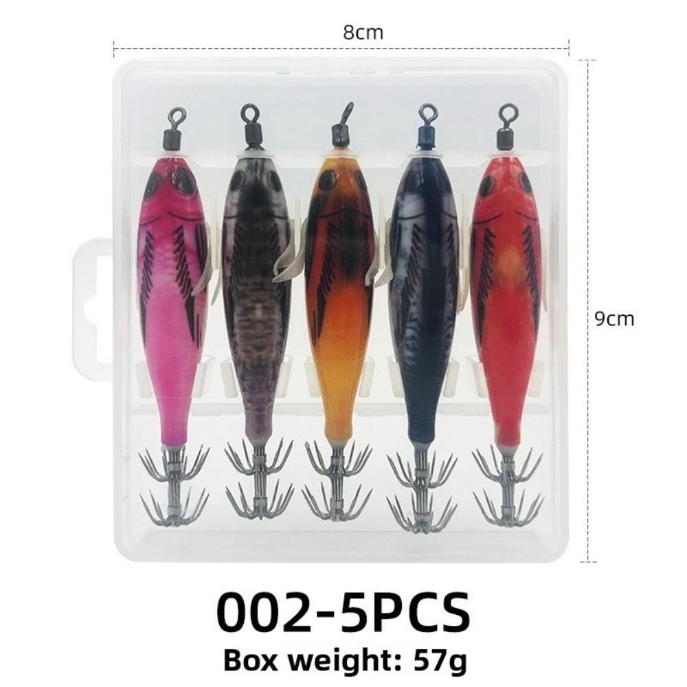 8cm Size Cuttlefish Egi Squid Lure Glow Feature Horizontal Design Squid Jig 5.6g Weight Hard Bait Wood Shrimp Lure Squid Fishing