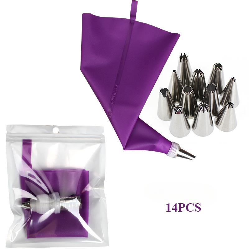 

8/14/50 шт. Фиолетовые силиконовые кондитерские мешки, насадки, кухонные инструменты для DIY, для украшения тортов глазурью, насадки из нержавеющей стали, многоразовые, для крема, инструменты для декорирования
