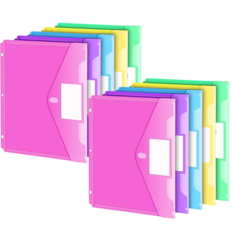 5/10Pcs Expandable File Organiser with Clear Label Window 3 Holes Punched Pocket Document Bag for Office Organization