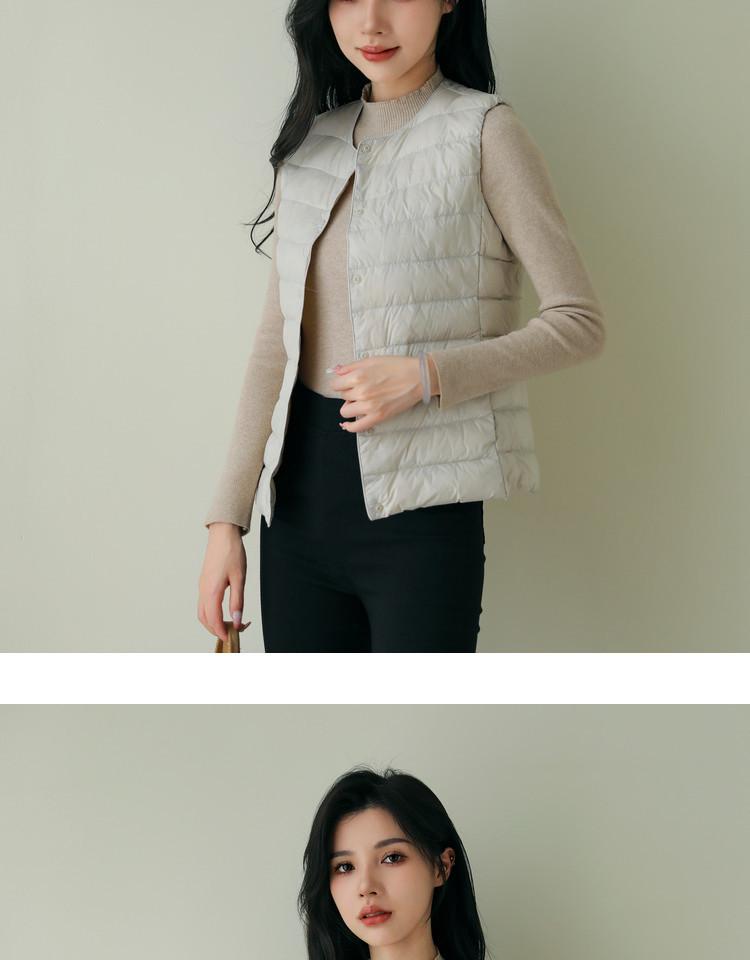 Gilet Imbottito Leggero da Donna con Scollo Rotondo & Scollo a V Vestibilità Aderente Senza Maniche