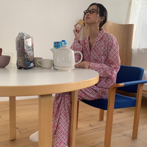 [Muse Stimmung] Paspel 40er Baumwoll-Modal Herz Karo Pyjama [Versand aus Korea] 100% Original