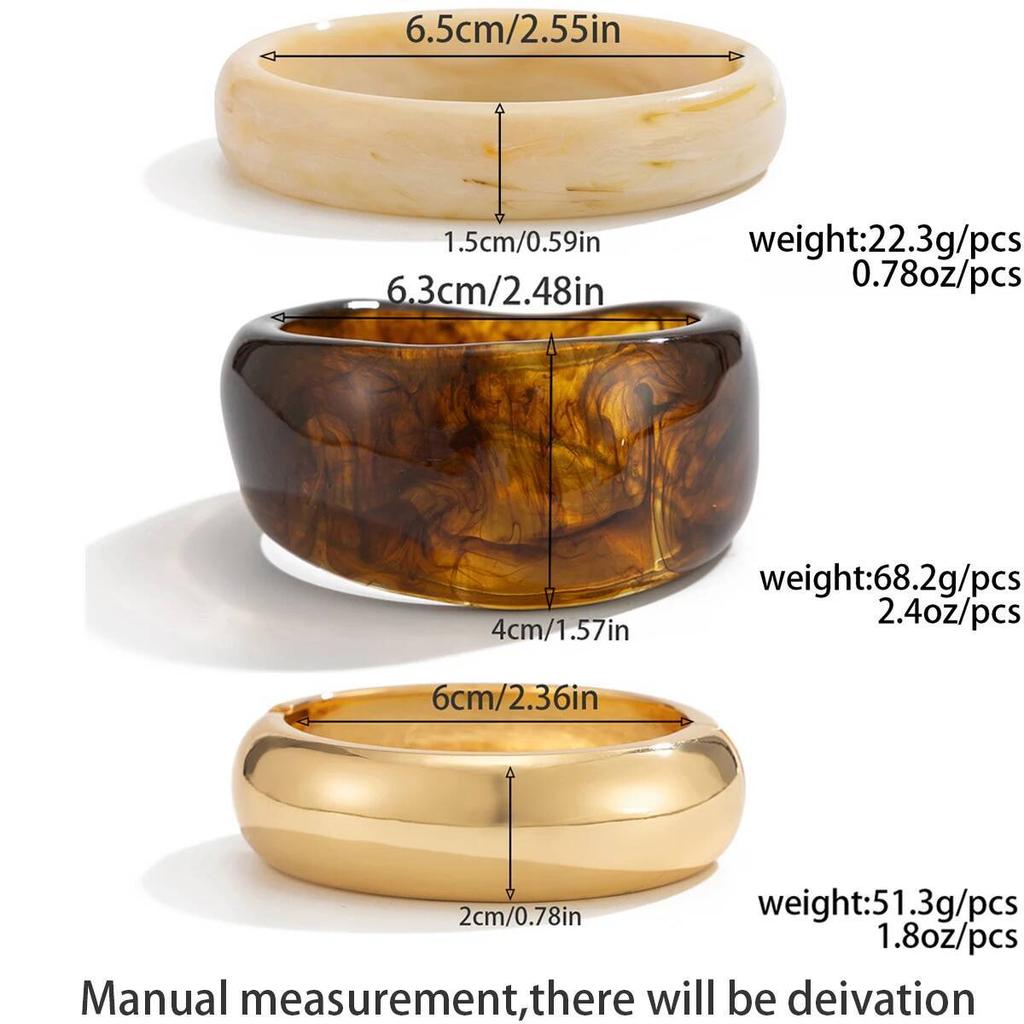 Salircon 3 Stile Y2K Punk Beige Kaffee Dickes Harz Acryl Smudging Armreifen Geometrisch Unregelmäßig Breites Armband Damenschmuck