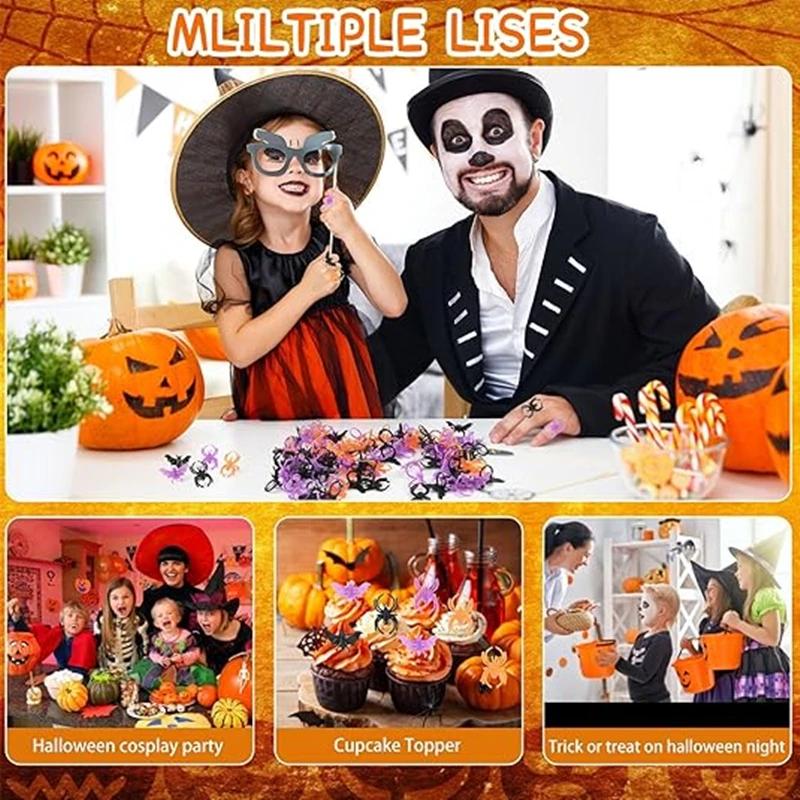 50 ks Halloweenový pavouk lebka netopýr prsten assortiment kostýmová rekvizita - Strašidelné party laskominy a ozdoby na cupcaky